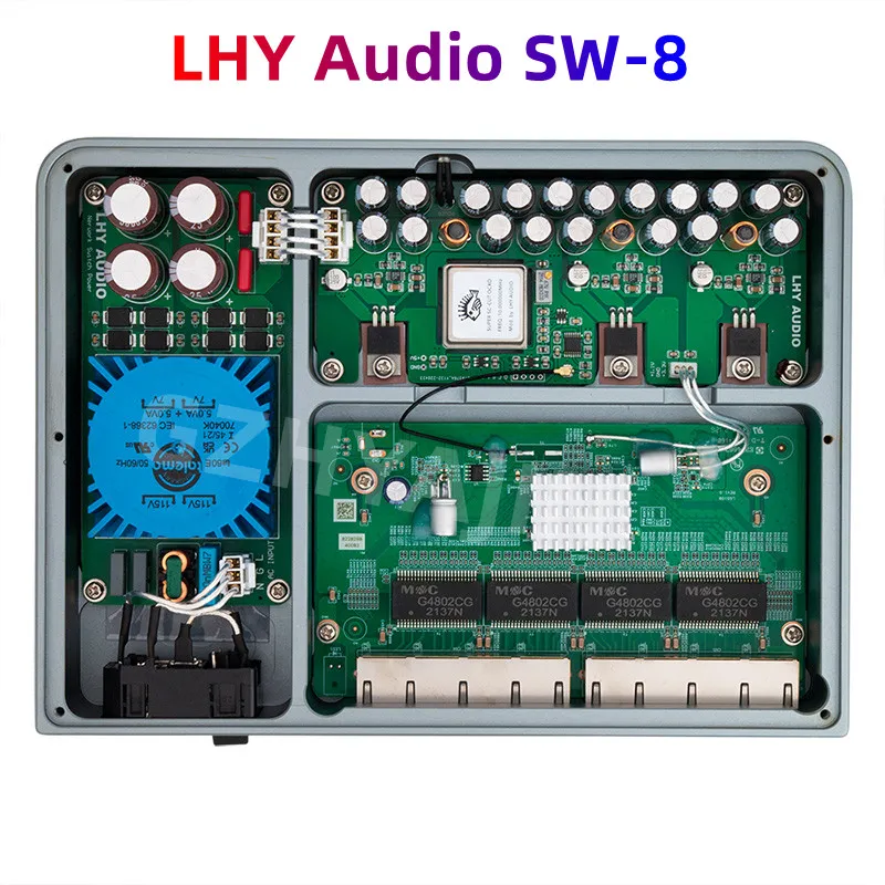 LHY Audio SW-8 Ethernet Switch Full Linear DC Strömförsörjning SC Cut OCXO Constant Temperatur Crystal Oscillator Upgrade