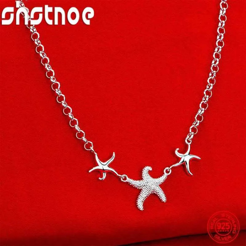 قلادة قلادة Shstone 925 Sterling Silver 18 inch Starffish Stain Necklace مناسبة للسيدات