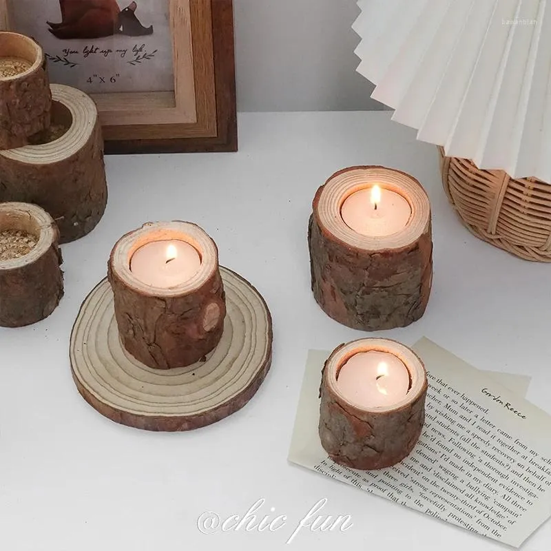 Candle Holders Log Wood For Wedding Birthday Party Centerpieces Home Candlebra Living Room Decor