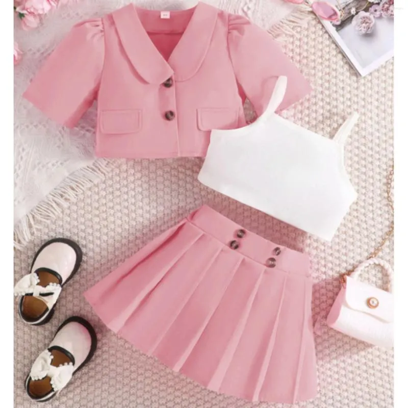 衣料品セット幼児の子供の服の女の子2-8歳の子供のための夏の短いコートベストハイウエストスカートパーティー衣装