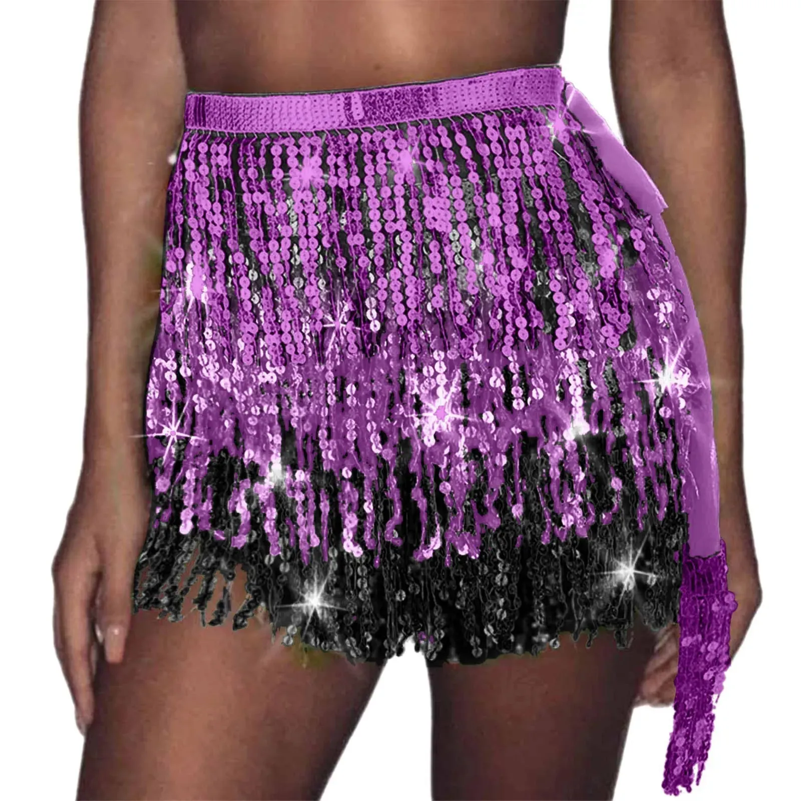 Boheemian Fringe Skirts Girls Pailletten Tassel Belly Dance sjaal Rave Party voor performance dansende taille kettingjurk 240328