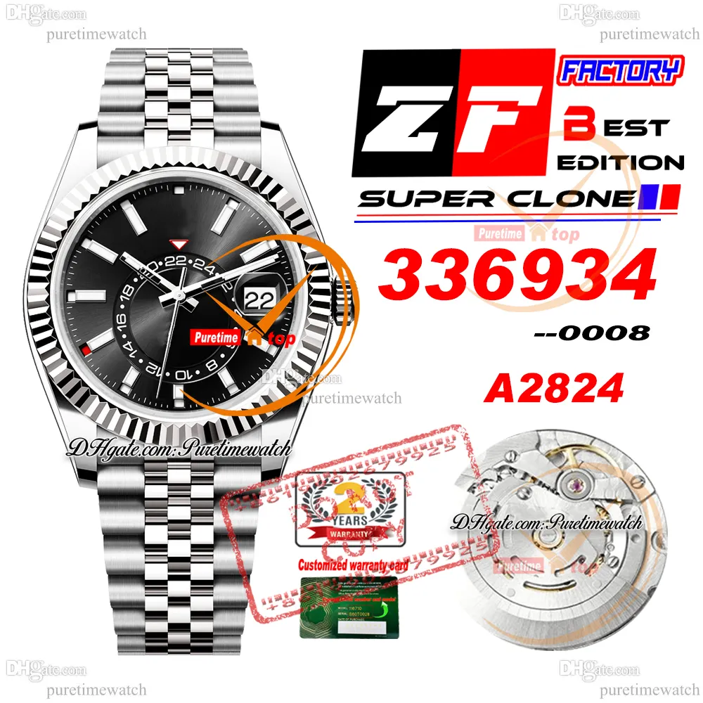 Sky Dweller 336934 A2824 Reloj automático de hombres ZF 42 mm Dial negro 904L JubileSeleel Super Edition SMAE SELLA RELOJES DE CARDERA DE LA CARDE