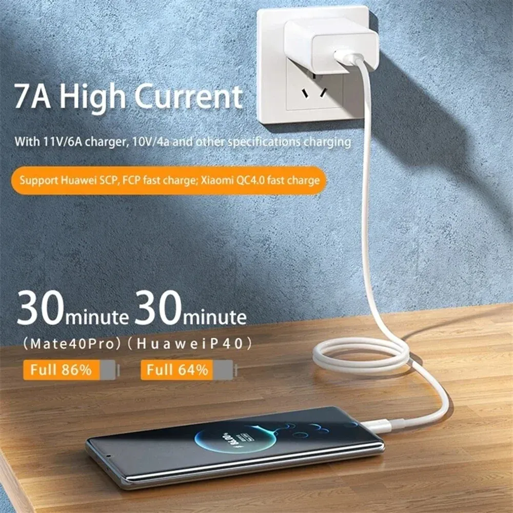 7A 100W Type C USB Super Fast Charging Câble pour Huawei Mate 60 50 Pro P60 Nova 9 10 Honor Xiaomi Redmi POCO USB C Cordon Charger