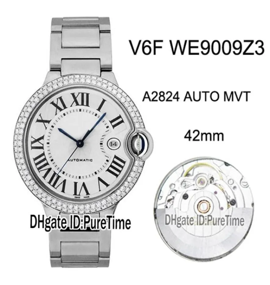 Nouveau V6F WE9009Z3 ETA A2824 Automatique MENS MONTRE DIAMAND COLET BLANC TEXTURANT BLACK Roman Markers Bracelet Bracelet 8108711