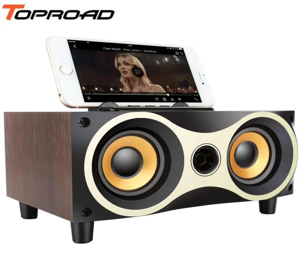 TOPROAD Desktop Wireless Bluetooth Speaker Subwoofer Stero Wood Speakers Support FM Radio AUX USB Hands MIC caixa de som LJ2013943861