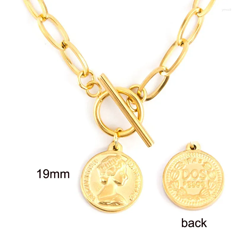 Choker Femmes Elizabeth Coin Long Collier en acier inoxydable Gold Couleur Pendante Collares Bijoux Collier Collier Gift