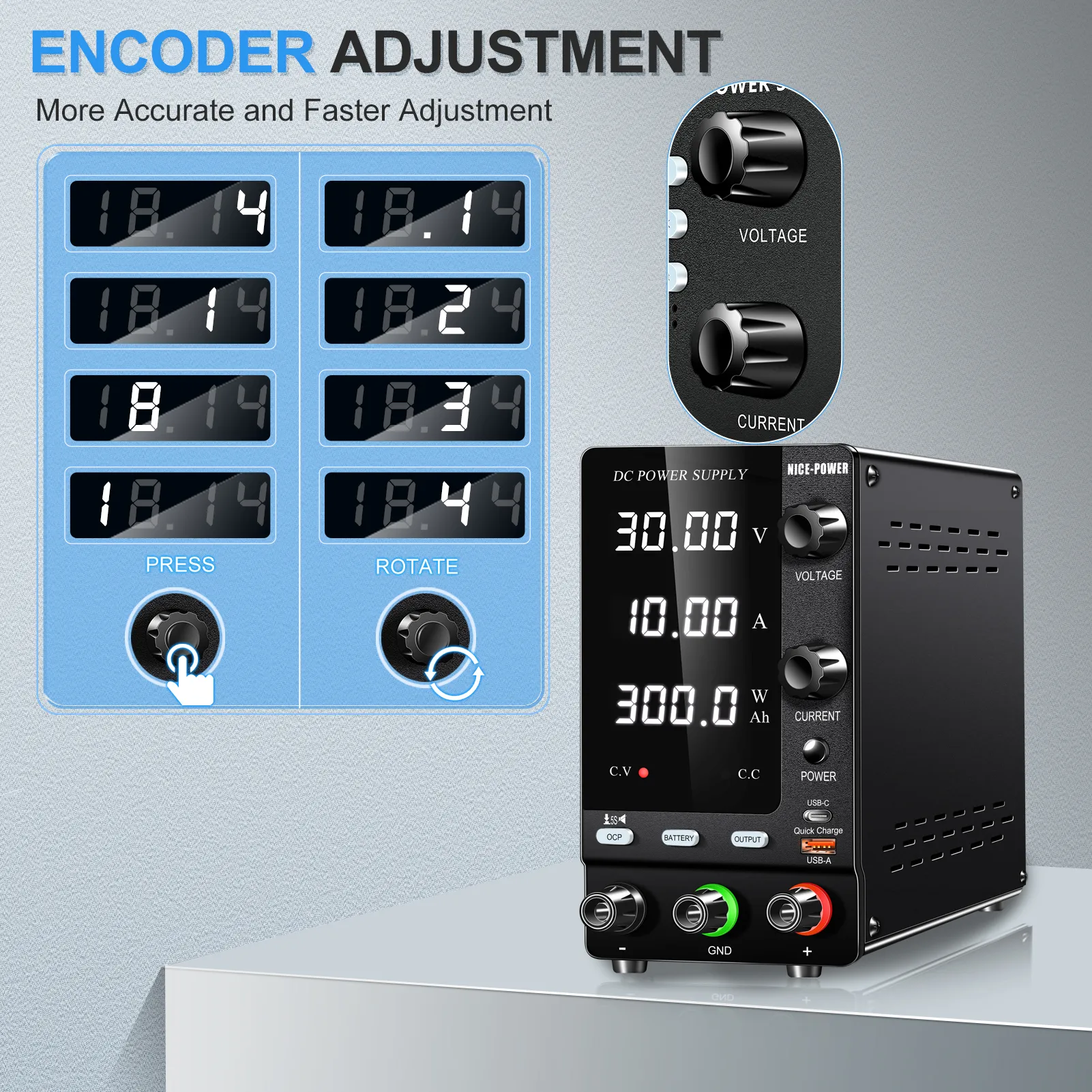 Encodeur laboratoire d'alimentation CC Réglable 30V 5A 15V 10A Trouvez Ajuster le réglage de tension de courant de commutation de commutation de commutation