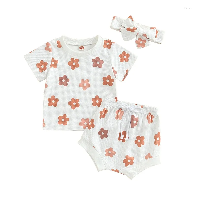 Set di abbigliamento bambina 2pcs outfit estivi a maniche corte top floreali per corde anteriori scendi per la fascia set di vestiti nati