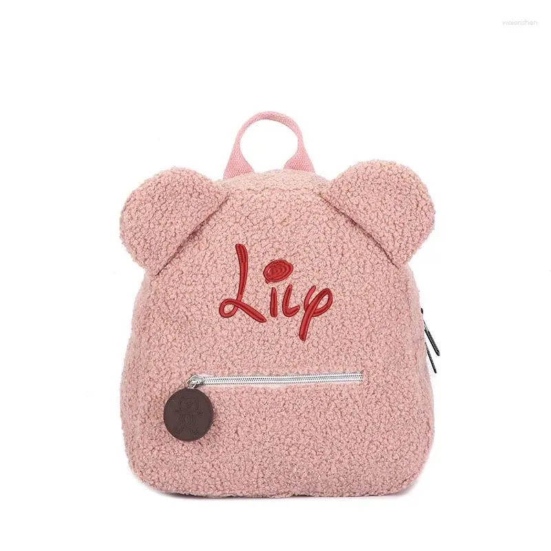 Nome ricamo a zaino per bambini a scuola materna di book bookbag orso orecchio multicolore personalizzato