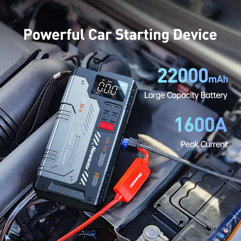 Newsmy 22000mAh Jump Starter With Air Compressor 1600A Booster Däck Inflator Portable Car Battery Power Bank med Type-C-laddare