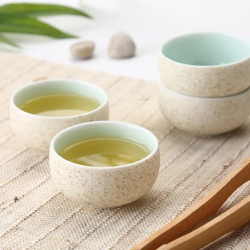 Cupleira de chá do tipo de tambor de cerâmica áspera, de melhor grau de porcelana chinesa de porcelana de cerâmica, conjunto de xícara de chá de cerâmica