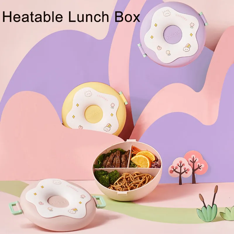 Boîte à lunch chauffée de la vaisselle dessin animé bento de stockage de compartiment portable de qualité enfant mignon