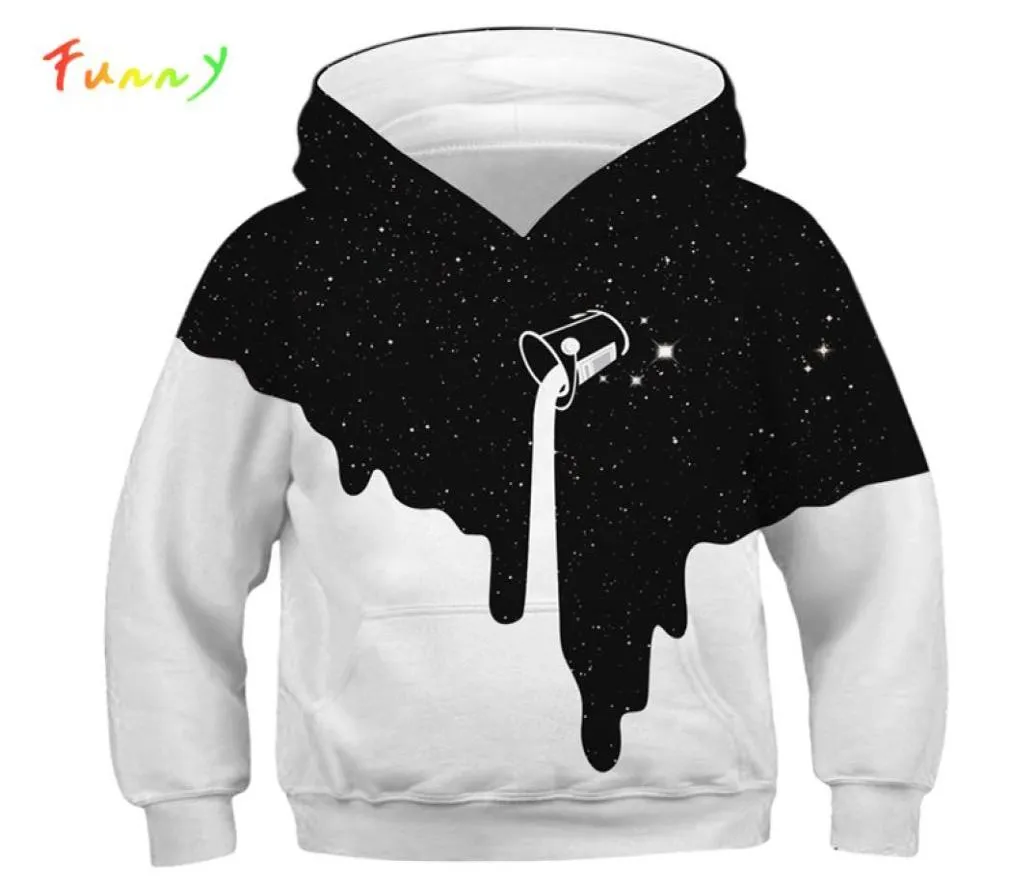 Erkek Kız Sweatshirt Çocuk Hoodie 3D Baskı Dökülmüş Süt Çocuk Hoodie Uzay Galaxy Hooded Ceket UNISEX Uzun Kollu Sakiller8004364