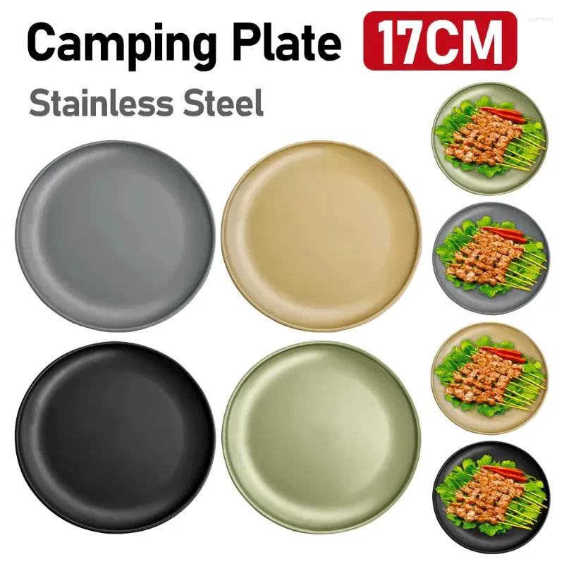 Plates Stainless Steel Camping Plate Fruit Reusable 17cm Outdoor Container Large Capacity Hiking Picnic Tableware