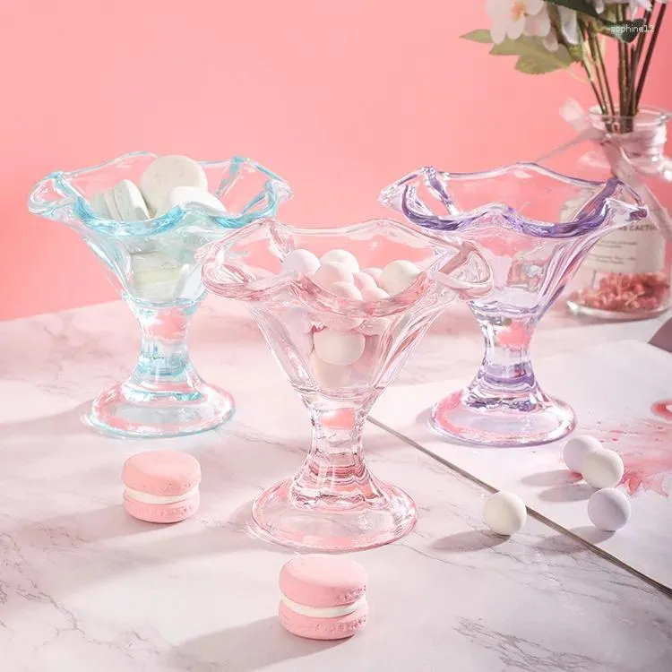 Vinglasögon ljus lyx retro cocktail glas bägare transparent färgglad kronblad dessert kopp glass koppar frukt sallad skål