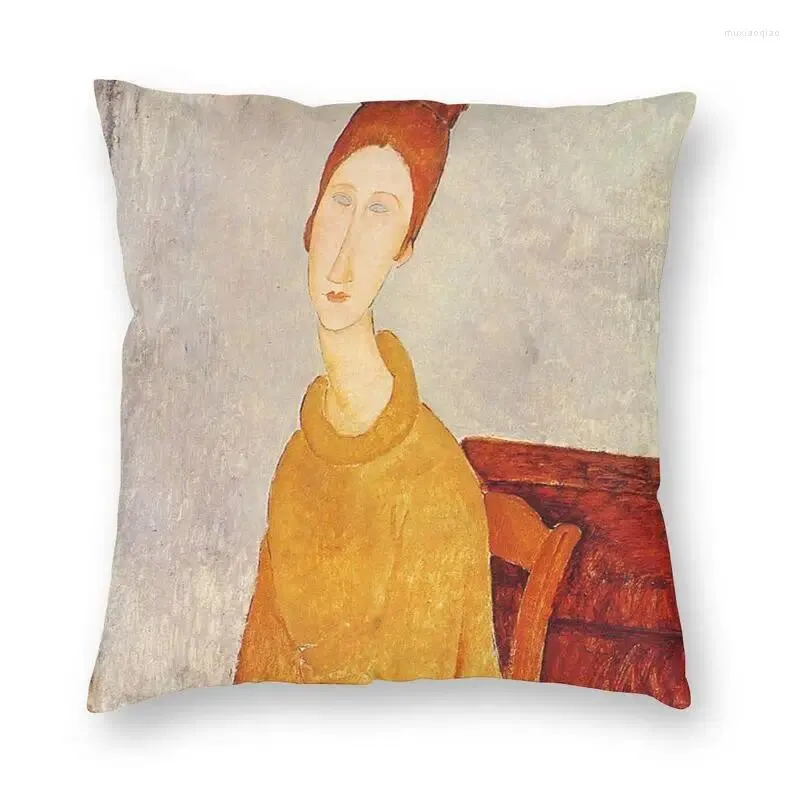 Kussen Jeanne Hebuterne met gele trui cover 45x45 decoratie print Amedeo Modigliani Artwork Throw voor bank