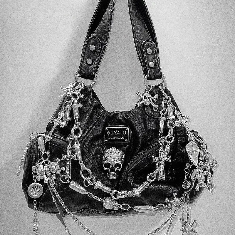Steampunk Bag Gothic Shoulder Bags Gothic Rivet Chain Tote Y2k