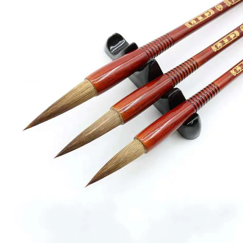 Wooden Writing Brushes Wolf Hair Traditional Chinese Calligraphy Painting Festival Couplets Regular Script Supply 3Pcs/Set