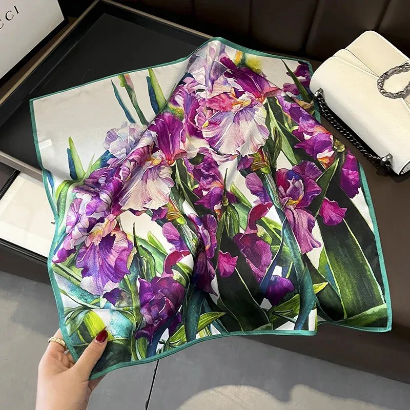 Luxury Brand 100% Natural Silk Scarf Women Design Small Square Shawl Hair Ribbon Headband Fashion Neckerchief Bandana 240409