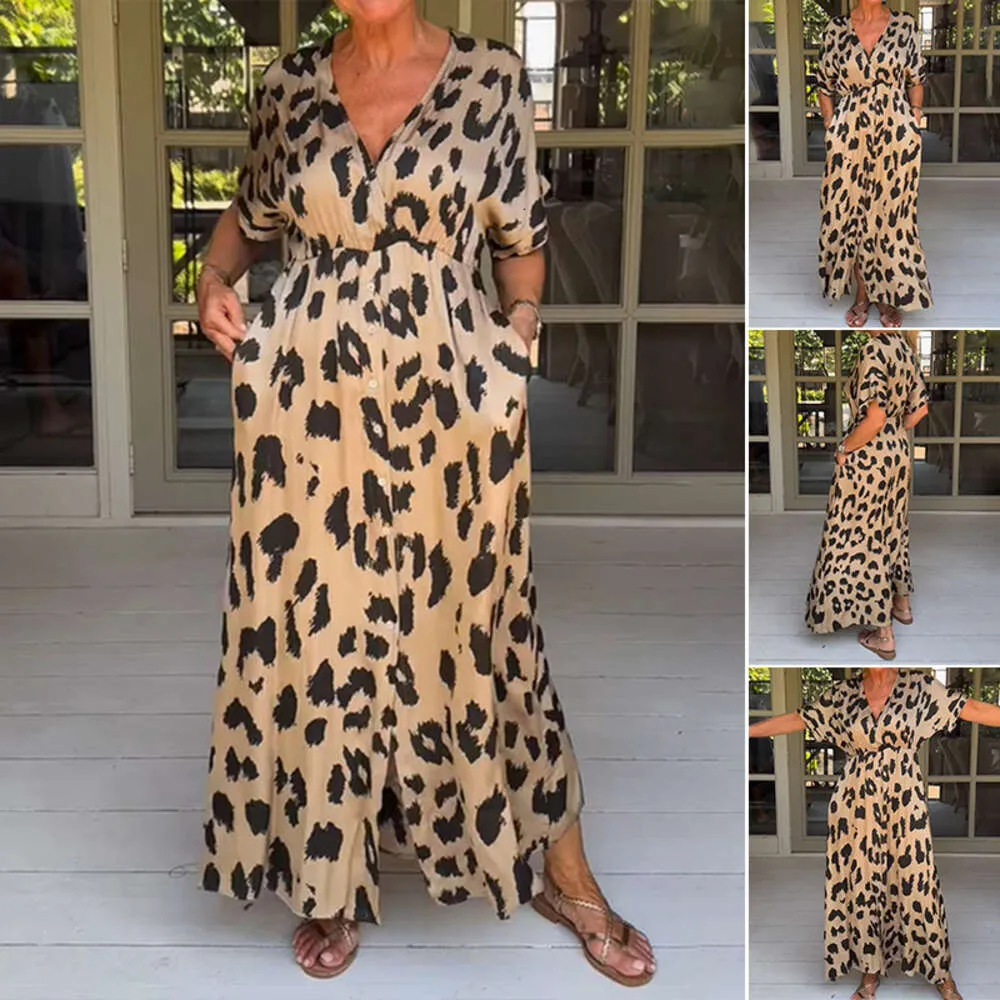 Summer Dresses For Womens Designer Clothing New Style Striking Beauty New Slit Dress Loose Leopard Print Casual Skirt