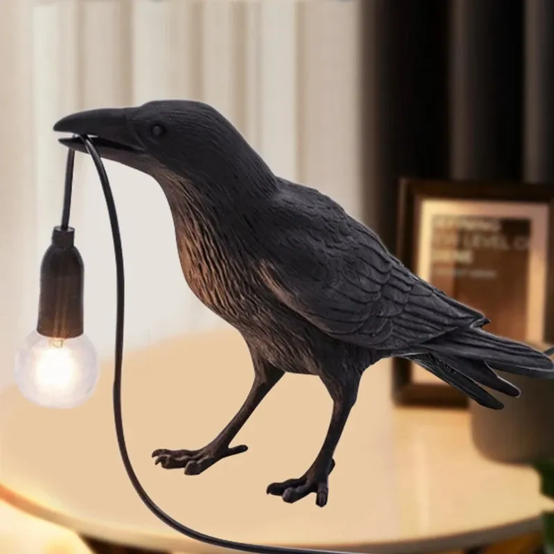 US Plug, Raven Table Lamp With Bulb, Gothic Crow Light Raven Decor For Bedside Bedroom Living Room Decoration