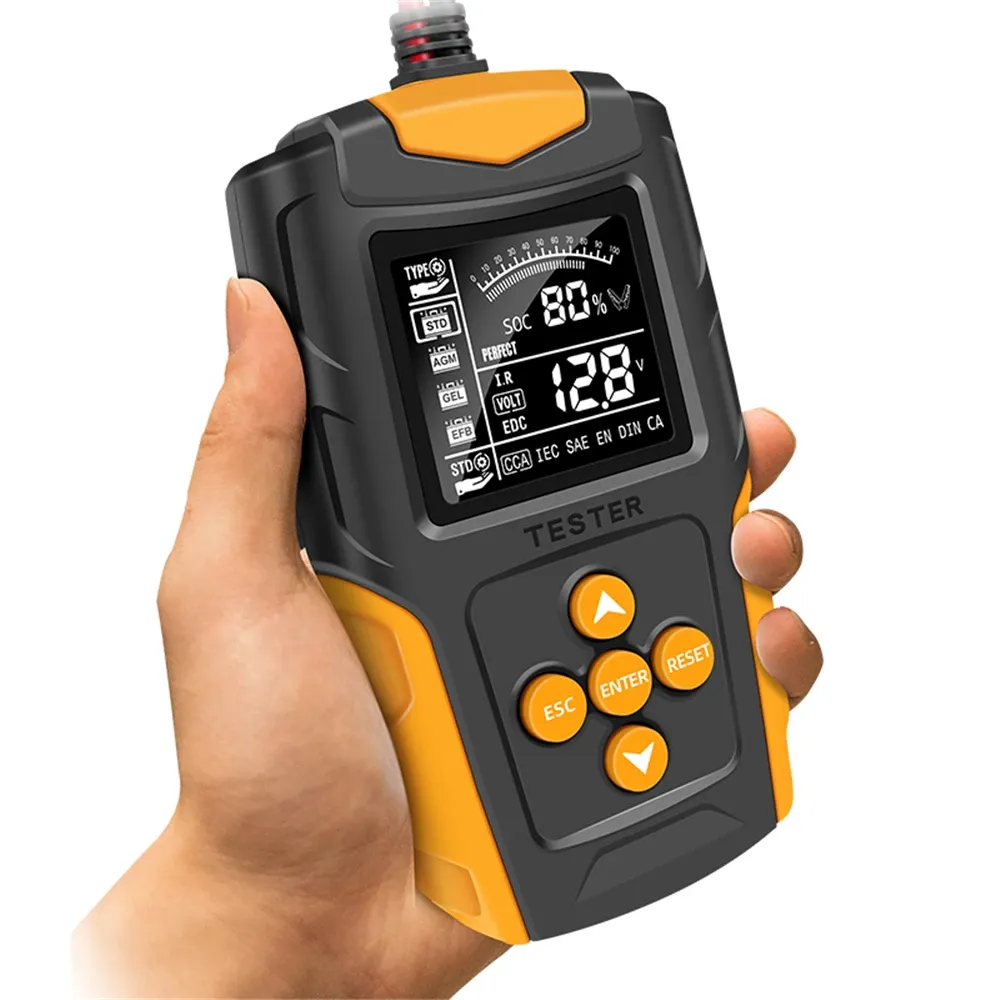 DM 12V 24V Car Battery Tester LCD Orange Analyzer Charger Tool Tool Gel Agm Wet Ca SLA Batterie CCA IR SOH MESUREMENT