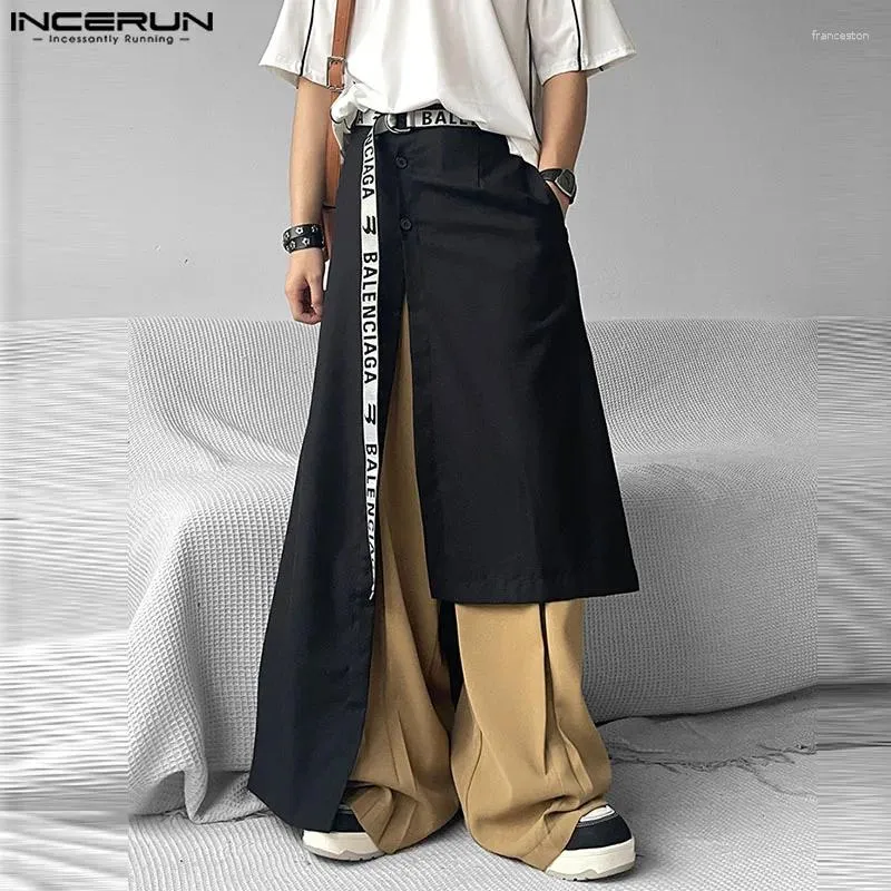 Męskie spodnie Inderun 2024 Koreańskie spódnice Stylowe osobowość Nieregularne długie streetwear luźne spodnie pół ciała S-5xl