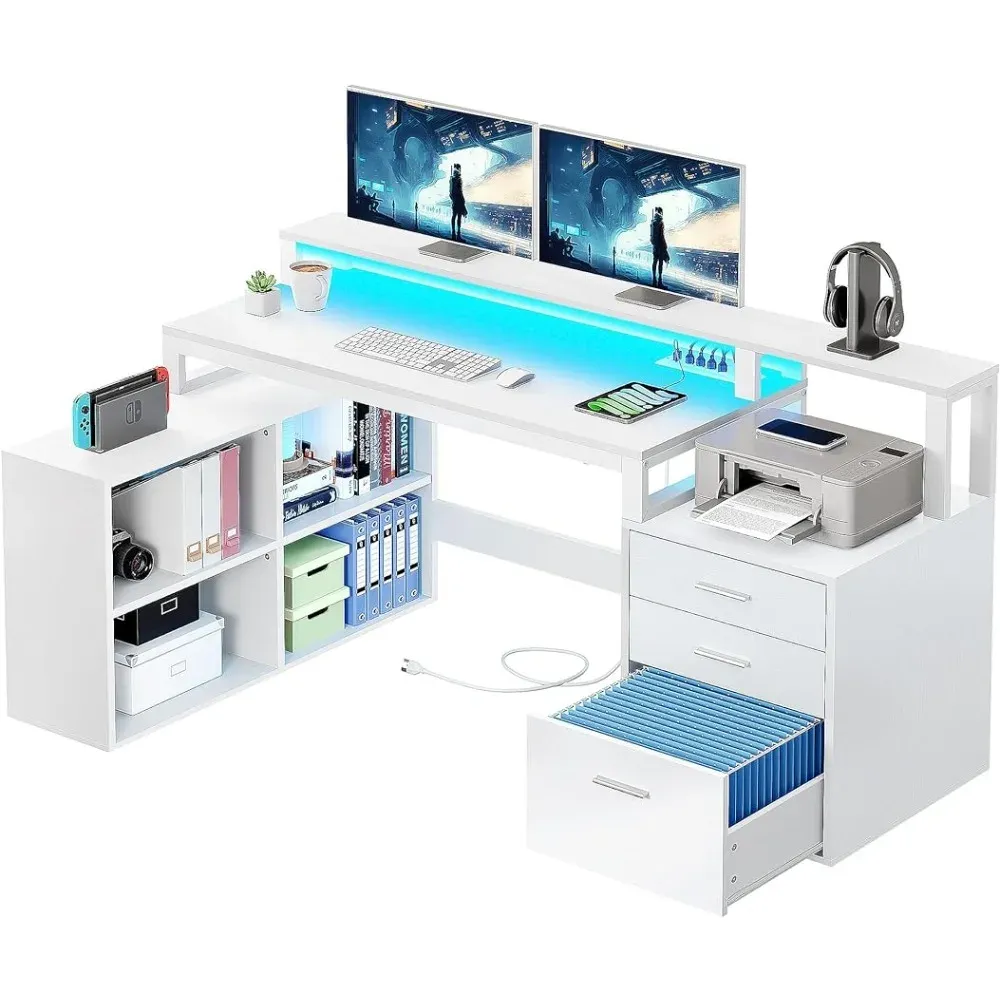 Foldable Laptop Desk: Portable L Shaped Bed Table With Power Outlets ...