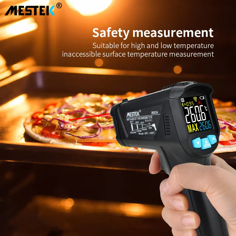 MESTEK IR02C Infrarot-Thermometer – -50°C Bis 800°C, Laser, K-Sonde, LCD Mit Alarm, Einstellbarer Emissionsgrad, Berührungslos + Kontakt