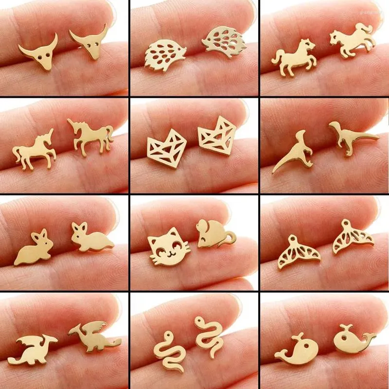 Saplama küpeleri sevimli altın paslanmaz çelik dinozor kadınlar için minimalist hayvan küpeleri saplamalar kawaii aksesuar brinco