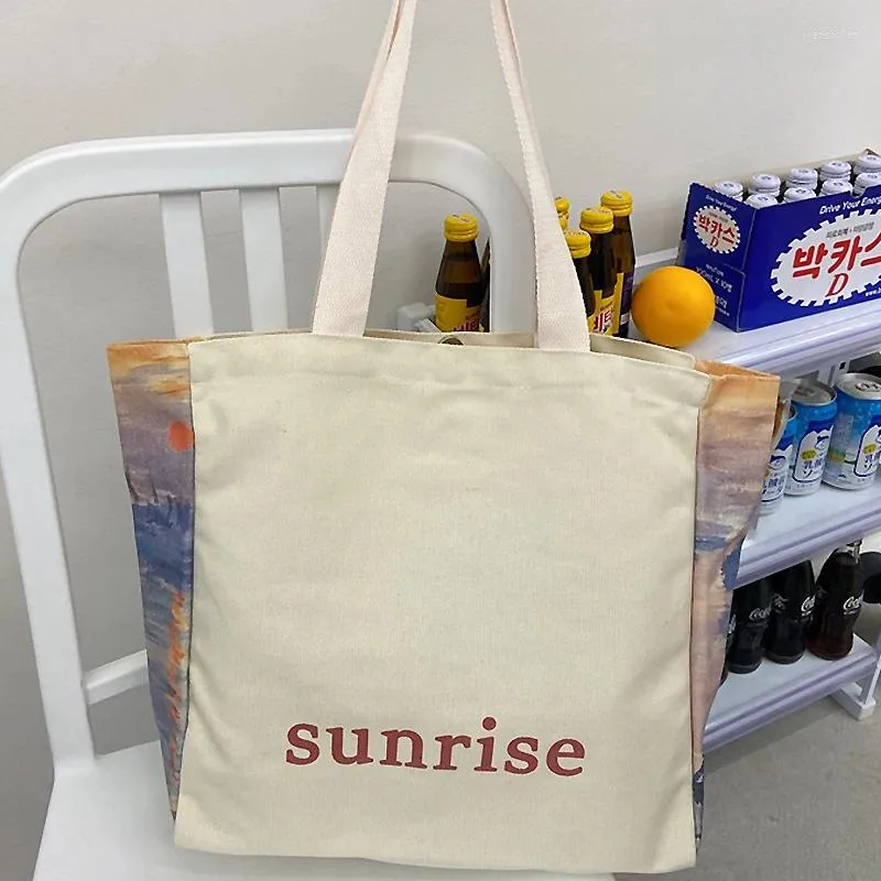 Bag Female Canvas Shoulder Oil Painting Printing Women Shopping Bags Ladies Fabric Grocery Handbags Tote Books For Girls