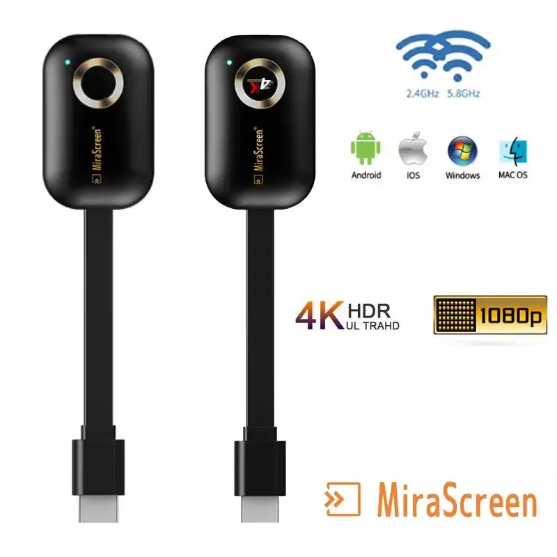 Box Mirascreen G9 Plus Wireless Hdmi Android TV Stick Miracast Airplay Mirror Screen Mirroring Ezmira Cast 5G 4K 1080p för iPhone PC
