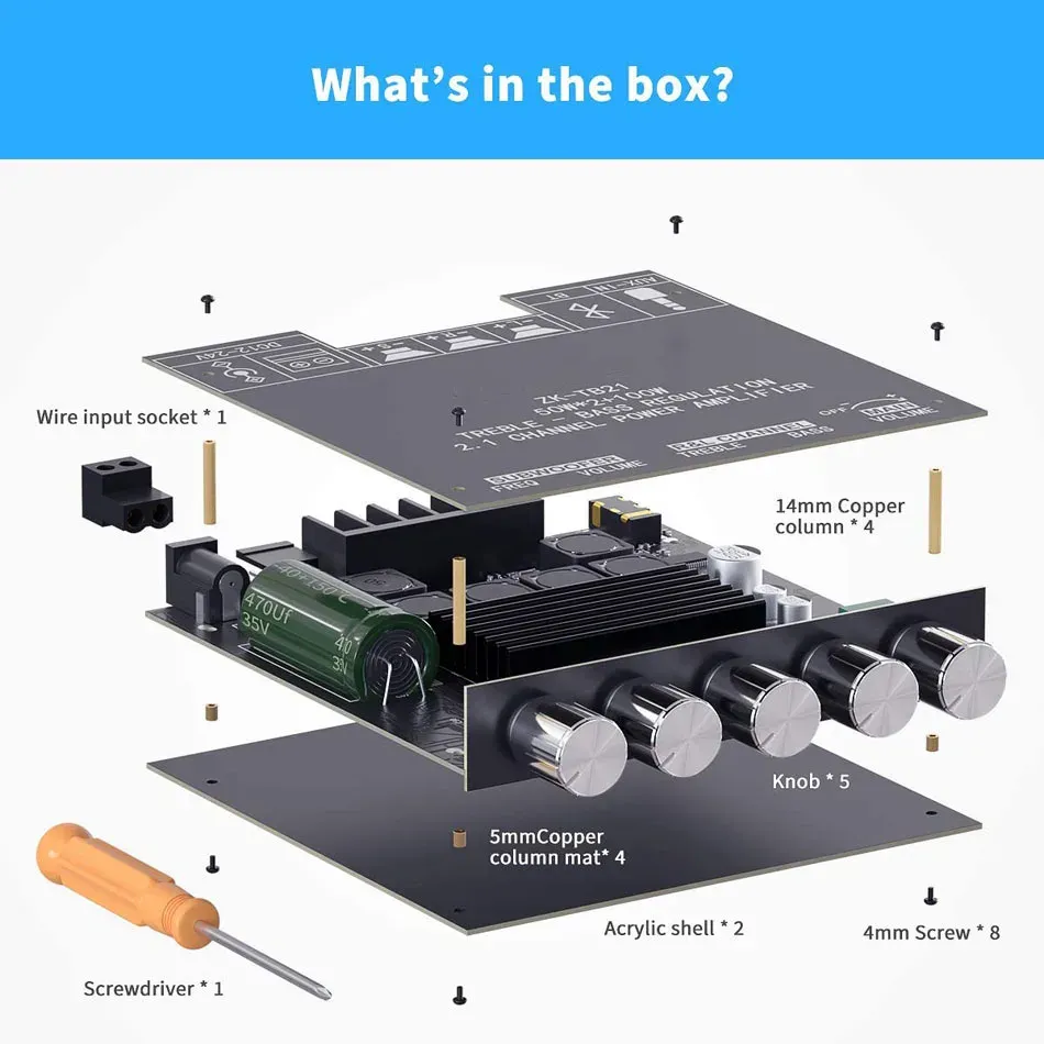 ZK-TB21 TPA3116D2 Bluetooth-förstärkare kanal 2.1 Stereo AMP 50WX2+100W för karaoke hemmabioljudsystem