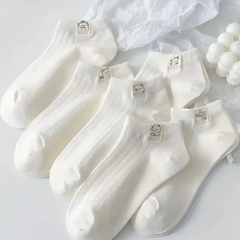 Women Socks 5 Pairs Womens Cute Solid Color Spring Autumn Fashion Pure White Set High-quality Comfortable Low Tube Kawaii Ankle