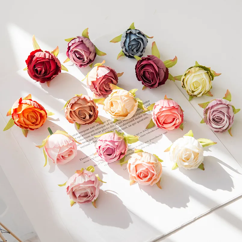 10PCS Bulk Silk Tea Buds Fake Roses Head Wedding Decorative Flowers Wreaths Christmas Decorations for Home Artificial Flowers