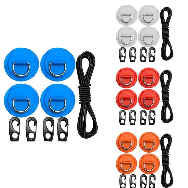 Pad Eye Cord Kit,D-Ring Patch+Bungee Shock Cord+Hooks-Deck Lashing Ring With Plate For Boat Kayak Accessories
