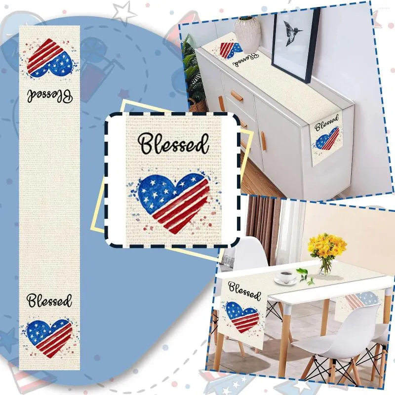 Table Cloth For Kitchen Scarf Dining Dresser Day Farmhouses Independence Decor Runner Decorative Banner Light Napkins Linen