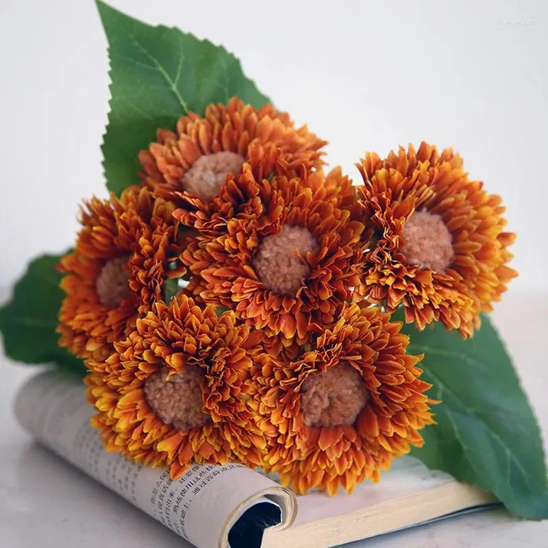 Decoratieve bloemen 1 st Diy Artificial Sunflower Plastic Flocking Multi-Layered Simulation Plant Wedding Decor Fake Bunch Bouquet