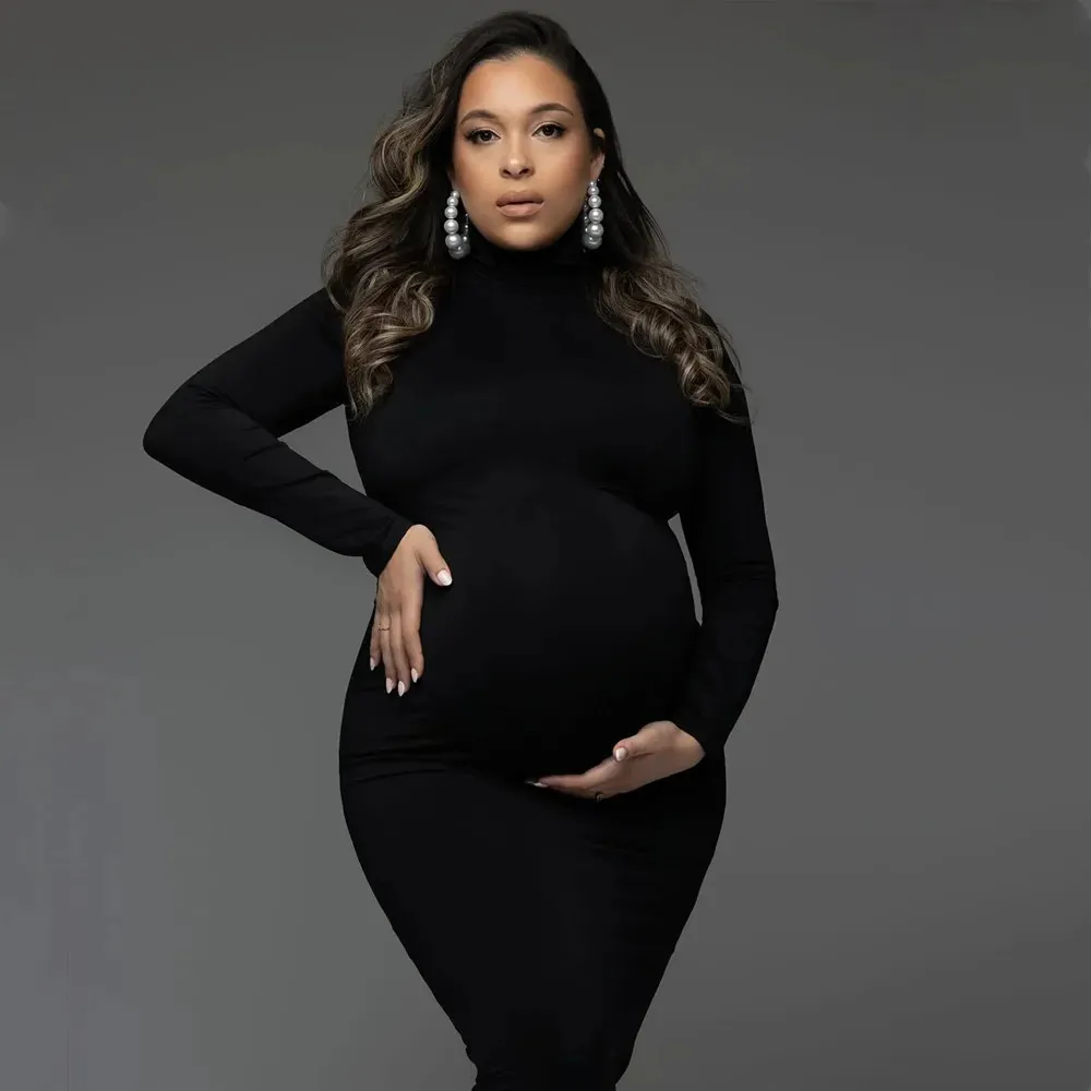 Maternity Photoshoot Dress Guruixu Turtleneck Long Sleeve