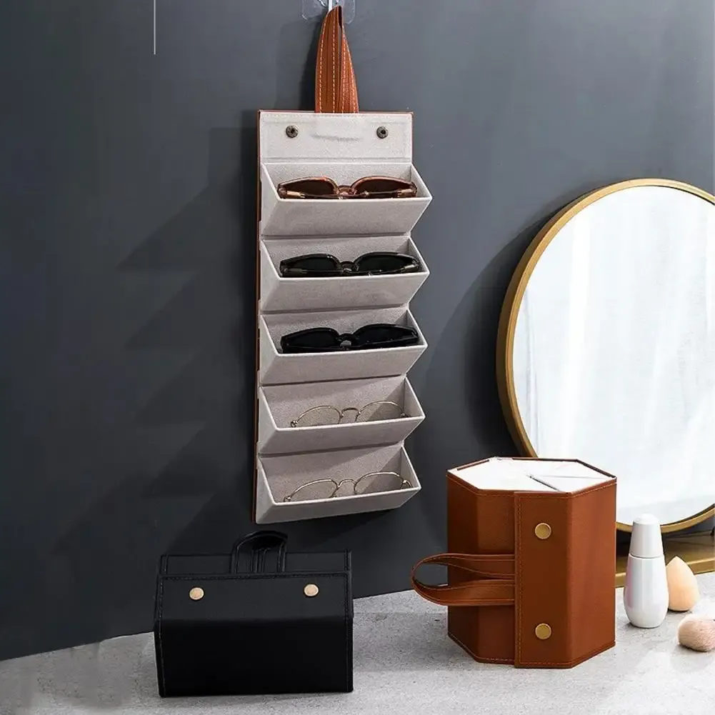 1pc Multi-Slot Roll-Up Glasses Storage Box Dåliga solglasögon Organiser Faux Leather 6-slot Gelagringslåda för hemmet