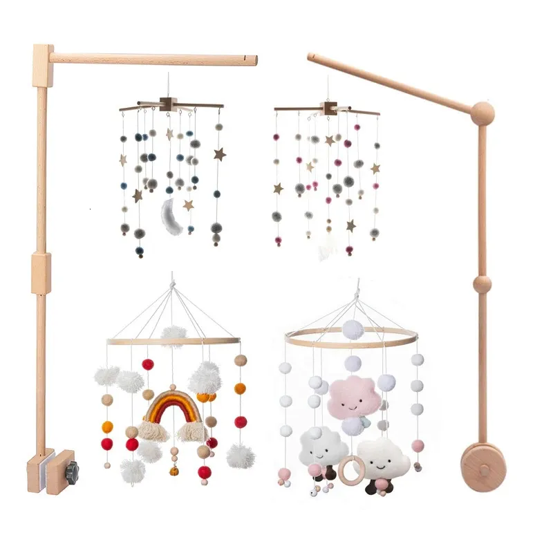 Bijtenbeten houten bed bell baby mobiele beugel sokken rammelaar voor geboren speelgoed ontwikkelende doe -het -zelf accessoires wieg houder armbeugels 240409