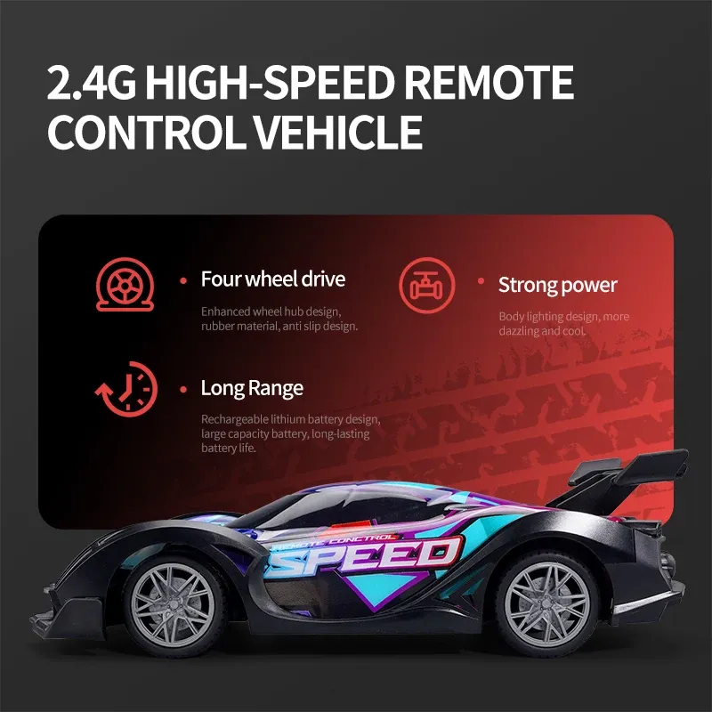 Новый автомобиль RC с светодиодным светом 4WD 2,4 ГГц дистанционного управления.
