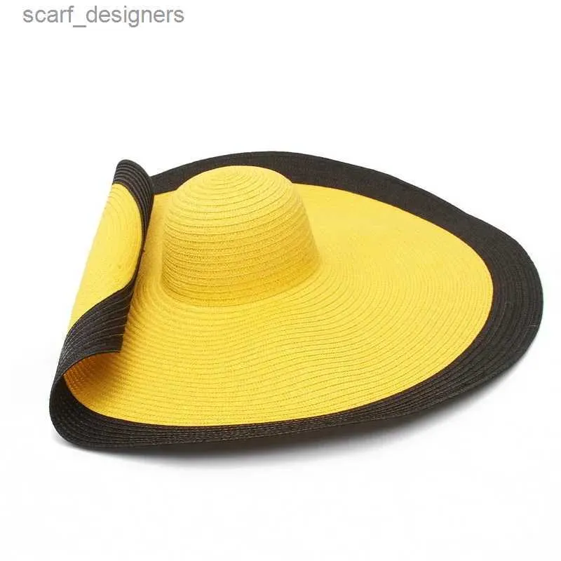 Breda randhattar hink hattar breda randen överdimensionerade strandhattar för kvinnor stora halm hatt skydd vikbar solskugga hatt grossist dropshipping y240409