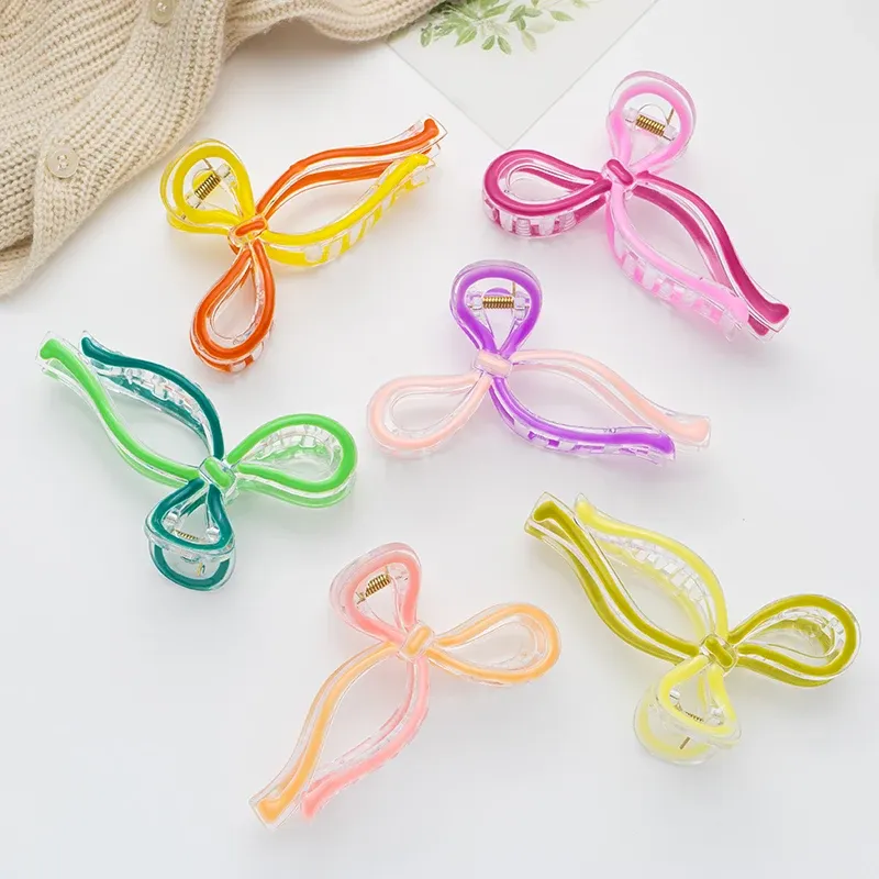 AISHG CRAB HAIR CLIPS 여성 대형 상어 젤리 색 보우 클로 클립 가위 가위 클램프 조커 헤어핀 소녀 헤어 액세서리