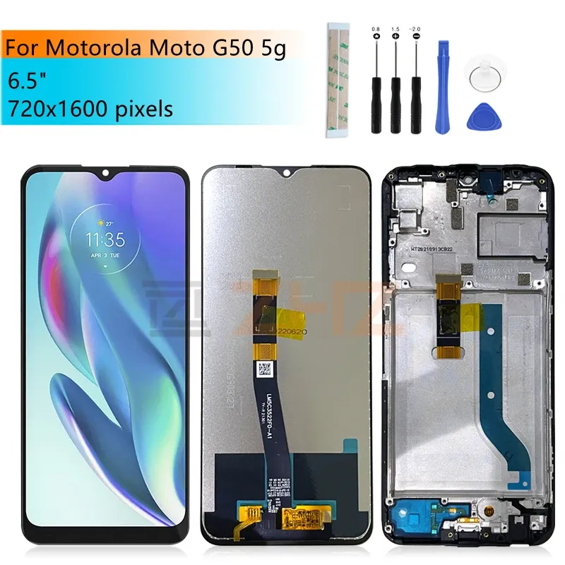 För Motorola Moto G50 5G LCD Display Pekskärm Digitizer Assembly med ram för Moto G50 5G Reparationsreparationsdelar 6.5 "