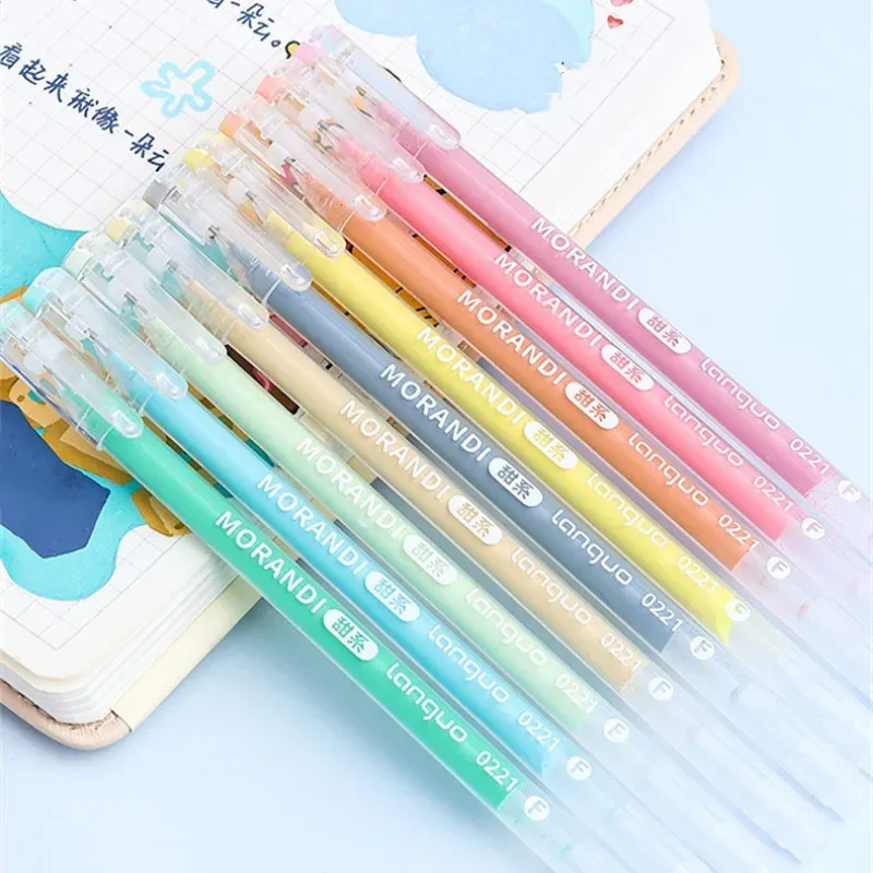 9PCS Kawaii Morandi Gray Pens Set Multi Color Gel Ink Pens Vintage Marker Liner Ballpoint Pen School Office Stationery Gift Pen