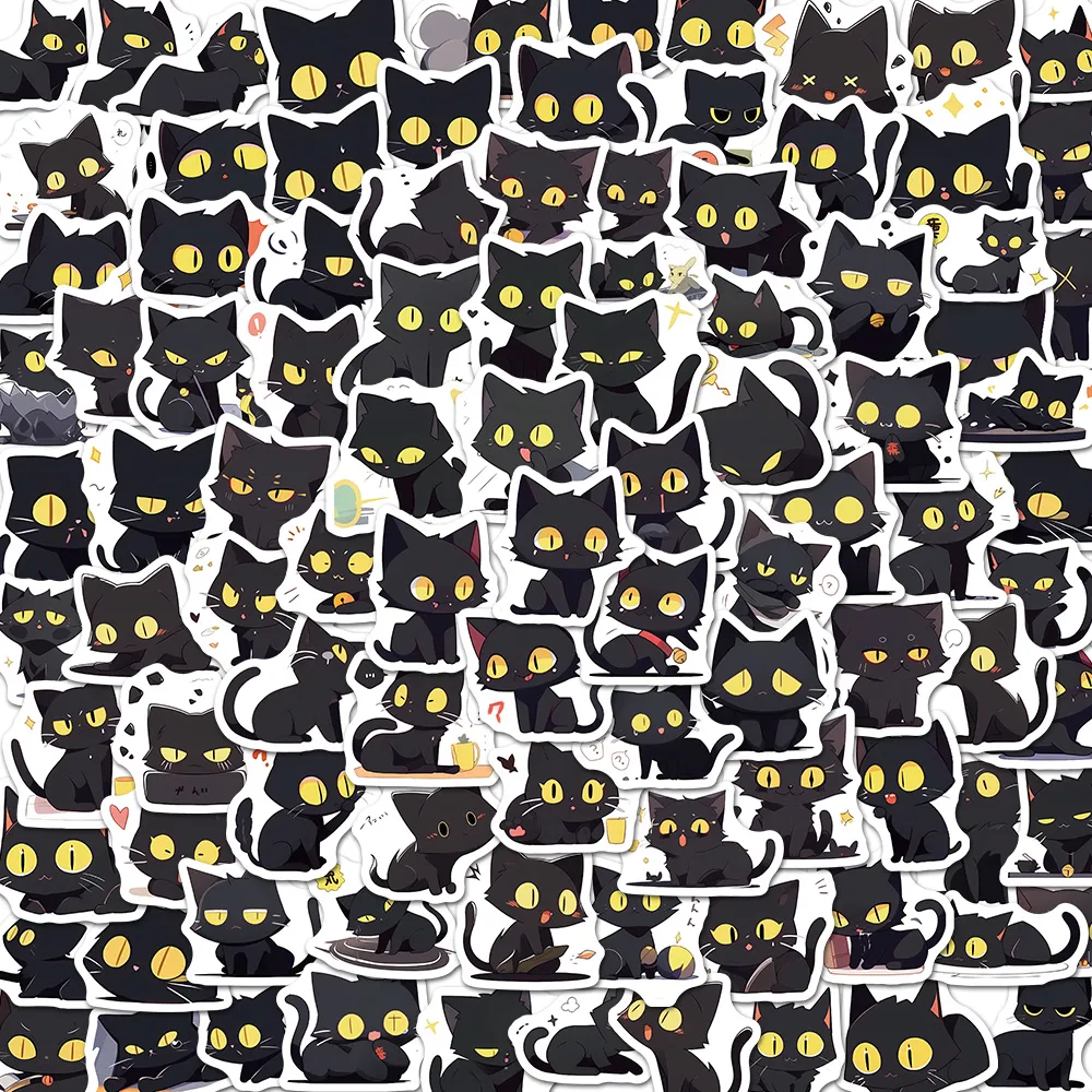 DHgate.com:Black Cat Kawaii Stickers: 100Pcs Waterproof Vinyl Decals ...