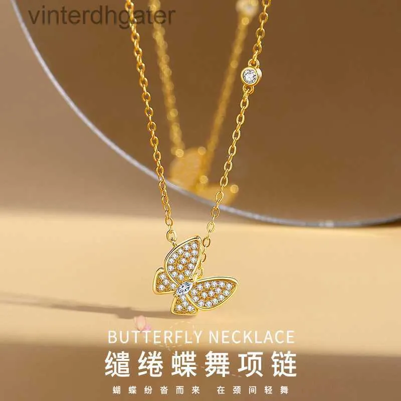 Top Luxury Fine Women Designer Necklace Collana farfalla S925 Sterling in argento coreano micro set