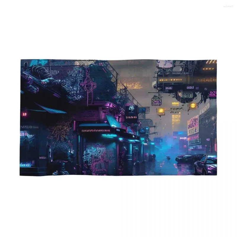 Handduk CityScape Cyber ​​City Scene 40x70cm Face Wash Cloth Water-Absorbent Lämplig för resande bröllopspresent