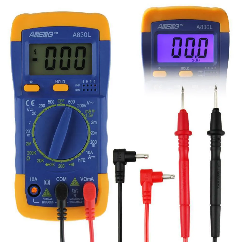 thumbnail image 2 of Digital Multimeter Portable LCD Backlight AC/DC Ammeter Voltmeter Ohm Voltage Tester Meter A830L Lead Testing Kit 2 of 10